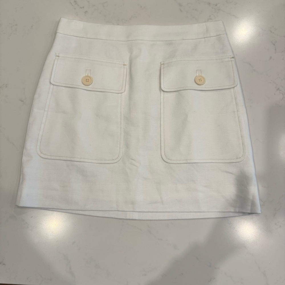 NWOT : J.Crew Linen Blend A Line Patch Pocket Retro Miniskirt : Size 4 : White